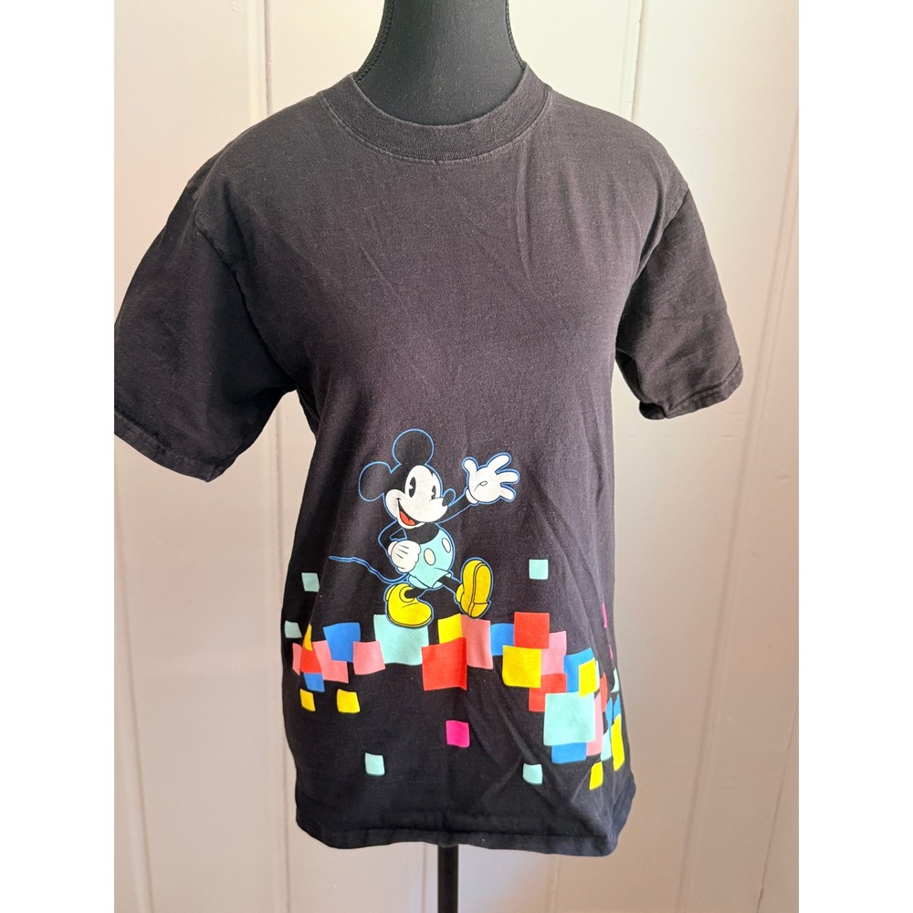 Disney Parks Mickey Mouse Retro Geometric Graphic T-Shirt Black Hanes Beefy-T S